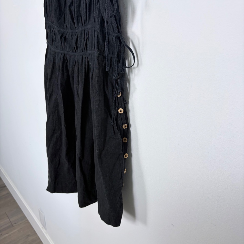 Free People Claudette Black Smock Ruffle Strap Button Side Mini Dress Medium - Picture 4 of 8
